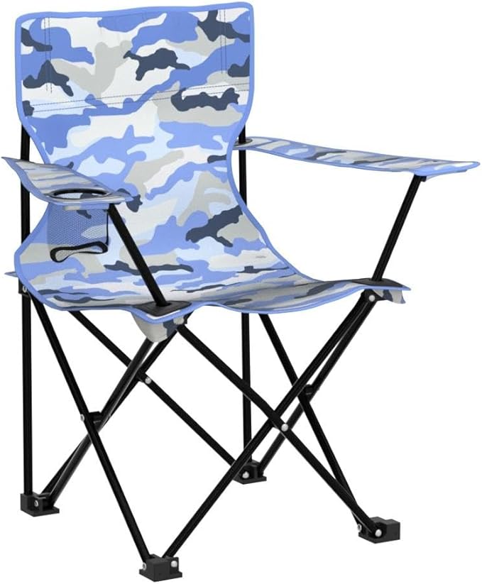 Emily Rose Kids Folding Beach Camp Chair with Safety Lock - Camping Travel Chair for Boys Girls Toddlers Ages 2-7 with Cup Holder & Carry Case (Blue Camo) Indoor Outdoor Lightweight USA Brand
