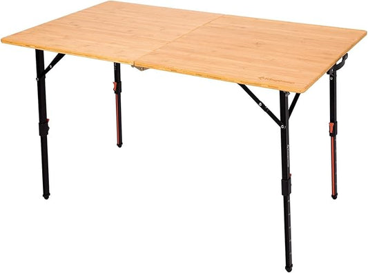 KingCamp Bamboo Folding Table, 47 Inch Large Portable Camping Table with Adjustable Height Legs for Uneven Ground, High-Strength Bamboo Surface Holds 265lbs, Multi-Scenario Table for Home & Outdoor