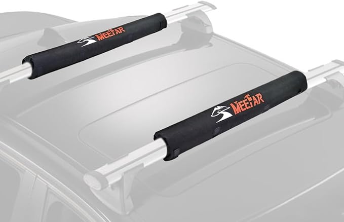 MeeFar Universal Car Soft Roof Rack Pads Luggage Carrier Rack for Kayak Surfboard SUP Canoe Include 2 Heavy Duty Tie Down Straps, 2 Tie Down Rope, 2 Quick Loop Strap