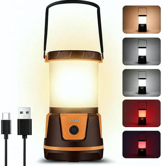 Rechargeable LED Lantern - 3000 Lumens, 5 Light Modes, IP54 Waterproof, 7500mAh Battery, Portable Flashlight for Camping, Hiking, Power Outages & Emergencie (Orange)