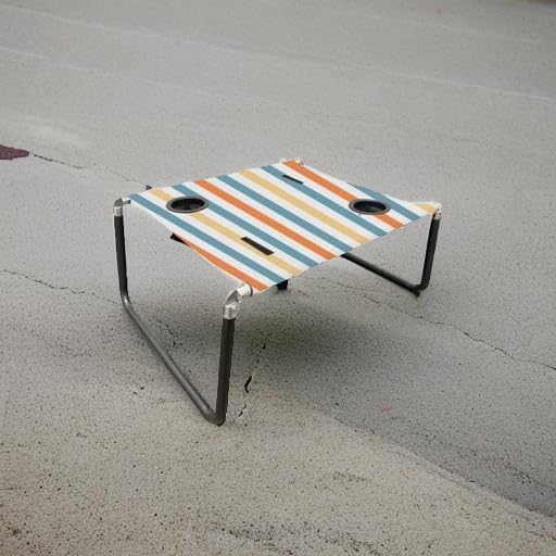 Neso Beach Table - Lightweight, Portable and Foldable Table for Beach, Camping and Outdoor Adventures - Stable Surface - with Cup Holder for Drinks and Phone Pockets - Vintage Stripes