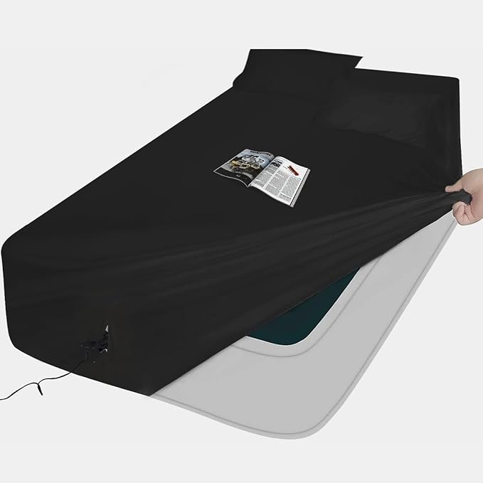 AEHISDHIE Queen Sheet Sets Air Mattress Sheets - 3 Pieces Queen Sheets Sets 16 to 24 inch - Inflate Without Disassembly Convenient & Firm Easy to use Air Mattress (Black, Queen)