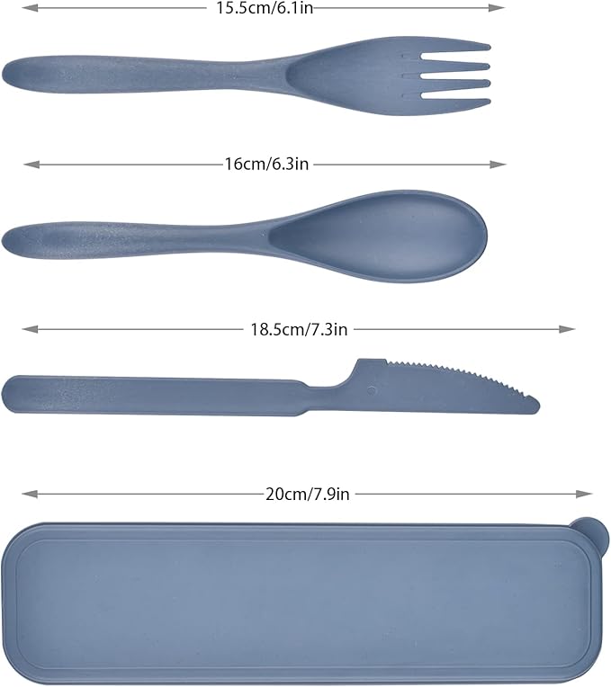 Reusable Cutlery with Case, Portable Dark Utensils Set for Adults, Tableware Camping Utensils for Kitchens, Dishwasher Safe (Dark blue)