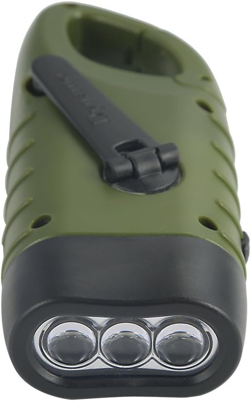 Simpeak 2-Pack Hand Crank Solar Powered Flashlight, Emergency Rechargeable LED Survival Flashlight, Quick Snap Carbiner Dynamo Flash Light Torch for Outdoor Sports, Green