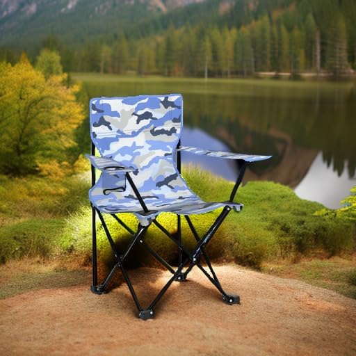 Emily Rose Kids Folding Beach Camp Chair with Safety Lock - Camping Travel Chair for Boys Girls Toddlers Ages 2-7 with Cup Holder & Carry Case (Blue Camo) Indoor Outdoor Lightweight USA Brand