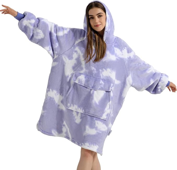 Krifey Wearable Blanket Hoodie, Oversized Sherpa Fleece Sweatshirt with Giant Pocket, Birthday Gifts for Women, Mom, Sister, Purple Cloud
