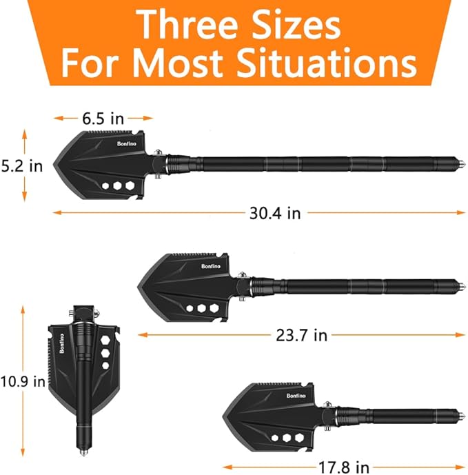 Foldable Camping Shovel - 30.4" High Carbon Steel Portable Multitool Entrenching Tool for Backpacking, Hiking, Survival & Car Emergency - Versatile & Sturdy
