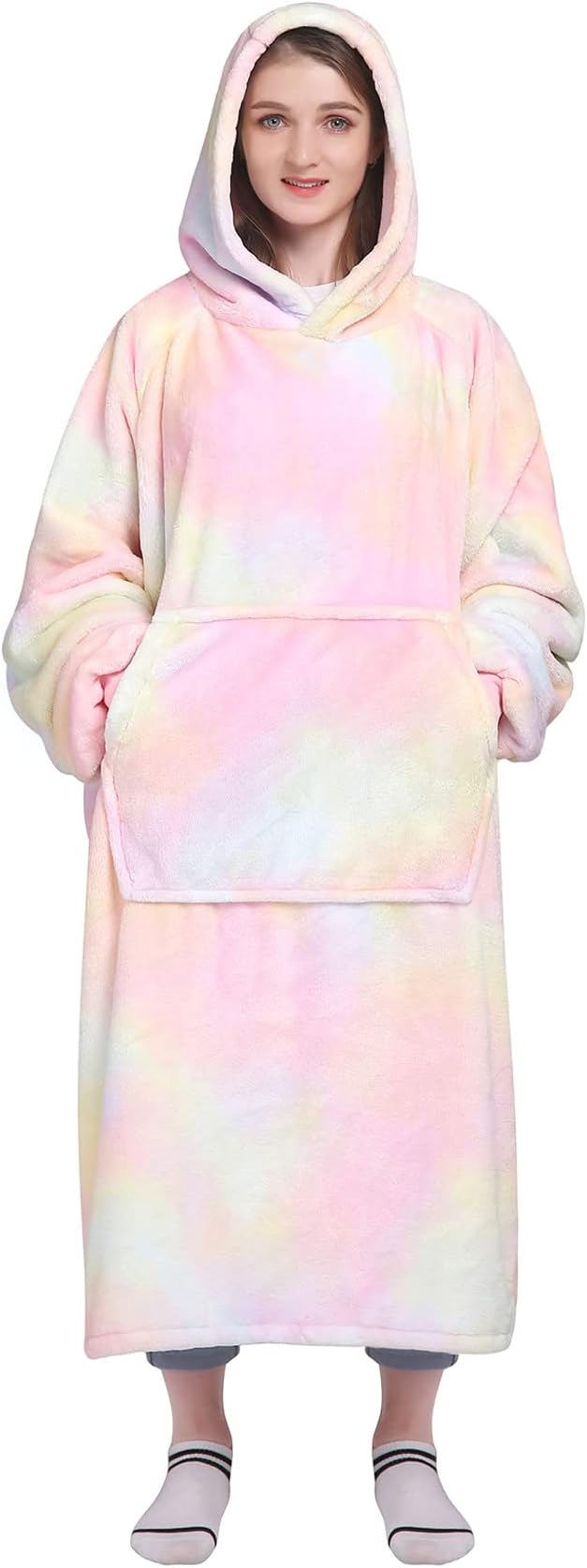 Waitu Wearable Blanket Sweatshirt Gifts for Women and Men, Warm and Cozy Rainbow Blanket Hoodie, Thick Flannel Hoodie Blanket with Sleeves for Adults and Kids