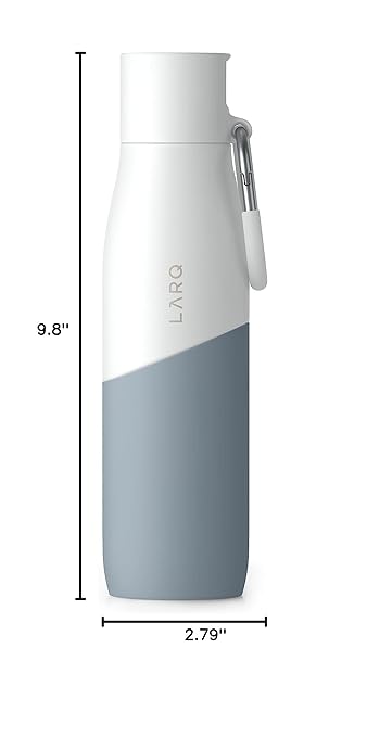 LARQ Bottle Movement Filtered - Lightweight Non-Insulated Stainless Steel Water Bottle BPA Free with Nano Zero technology and long-lasting filters, White/Pebble, 24oz
