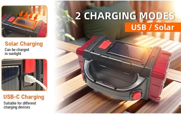 Versatile Solar Flashlight with Dual Charging Modes | 4 Light Modes USB/Solar Powered| Portable Emergency Charger & Outdoor Camping Light (Gold)