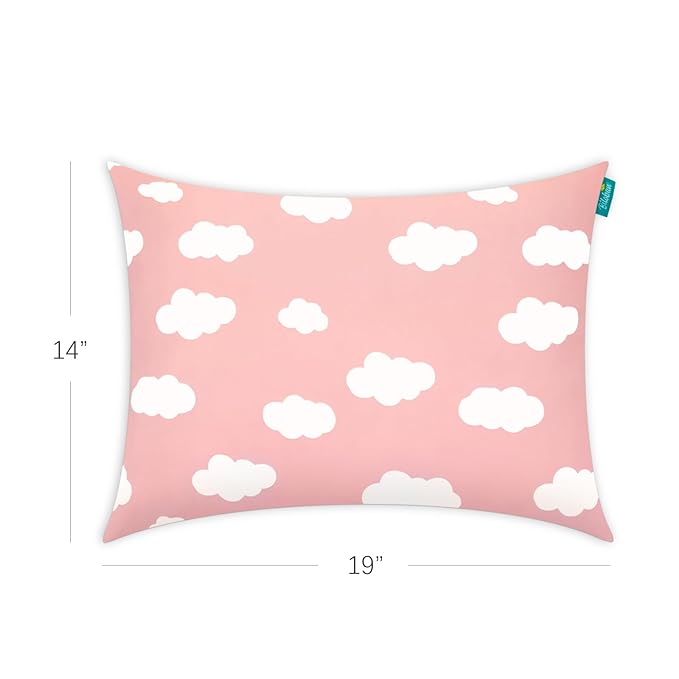 Biloban Toddler Pillow for Sleeping, Kid Pillow 14" x 19" for Small Travel Bed, Nap Pillows, Soft & Skin-Friendly Small Pillows for Sleeping, Toddler Use Only, Age 2 to 5 (Pink Cloud)