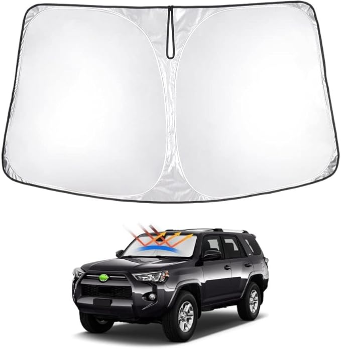 T TGBROS Windshield Sun Shade for Toyota 4Runner 2010-2023 2024 Accessories Foldable Sun Shield Front Window Shade Reflective Polyester Sun Visor Cover Block Heat and Sun Protection