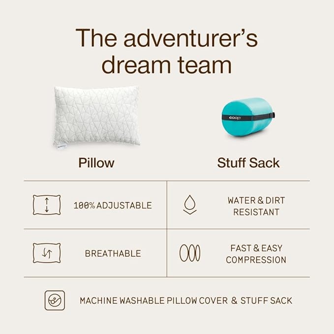 Coop Home Goods Original Adjustable Travel Pillow and Waterproof Pillow Protector Red Bundle with Compressible Stuff Sack, Medium-Firm Memory Foam and Washable Cover, CertiPUR-US Certified (19x13)