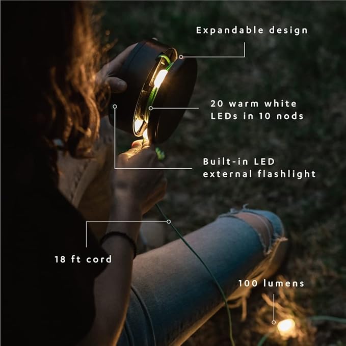 MPOWERD Luci Solar String Lights: Rechargeable via Solar and USB, Power Bank for Mobile Charging, 18’ or 44’, Waterproof, Lasts Up to 40 hrs, Up to 140 Lumens LEDs, Camping, Indoor/Outdoor Decorating
