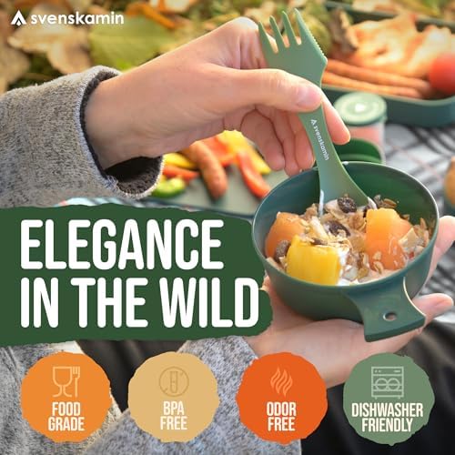 Reusable Camping Spork Set 4-Pack - 3-in-1 Travel Sporks, Lightweight Durable Utensils & Silverware for Tailgate, Outdoors, Hiking, Picnic, Lunch Box - Eco-Friendly Plastic Fork Spoon Knife Combo