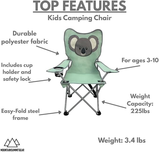 MOUNTAIN SUMMIT GEAR Kids Camping Chair - Foldable Camp Chair with Carrying Case for Outdoor Recreation, Sports, Camping and Fishing (by Caddis Sports) (2, Koala)