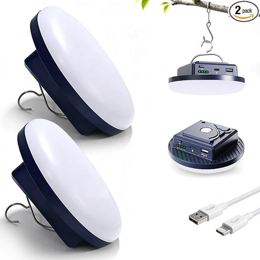 Camping Lights Tent Light 4500 Lumens 45W Rechargeable LED Lantern Magnetic Hanging, Portable USB Outdoor Canopy, Emergency Lights for Home, Lanterns for Power Outages, Ice Shanty Lights（2pcs）