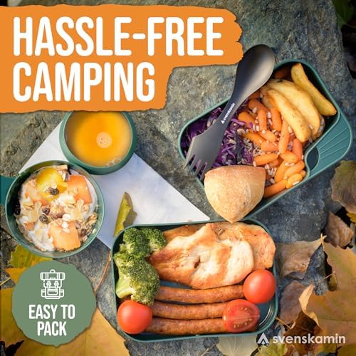 Reusable Camping Spork Set 2-Pack - 3-in-1 Travel Sporks, Lightweight Durable Utensils & Silverware for Tailgate, Outdoors, Hiking, Picnic, Lunch Box - Eco-Friendly Plastic Fork Spoon Knife Combo