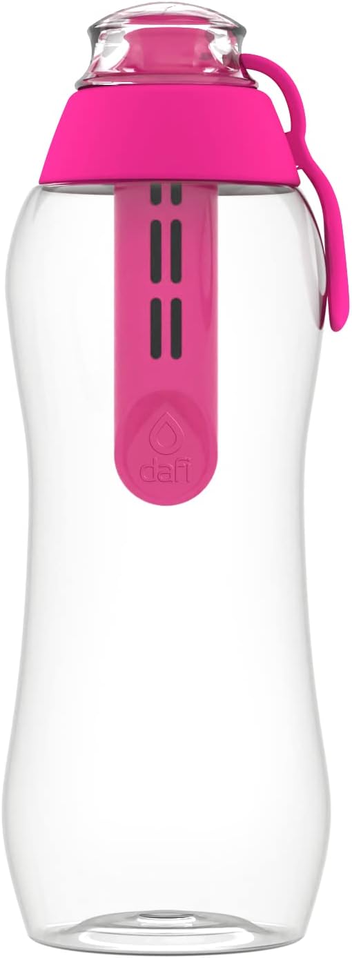 Dafi Sport Water Bottle with Filter Pink 0.3L – BPA-Free Reusable Bottle with Activated Carbon Filter – Removes Chlorine Taste & Odor – Perfect for Active Lifestyle Travel Gym Work – Made in Europe