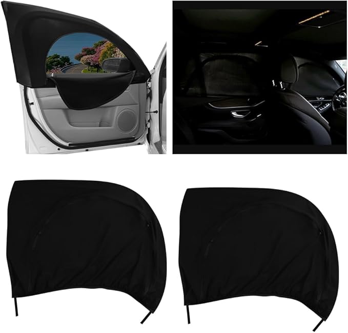 2PCS Double Mesh Car Window Shades for Baby,Upgrade Stretchable Car Window Covers for Privacy with Zipper,Breathable Front/Rear Cars Curtains for Camping/Traveling/Resting (Front Window/2PCS)