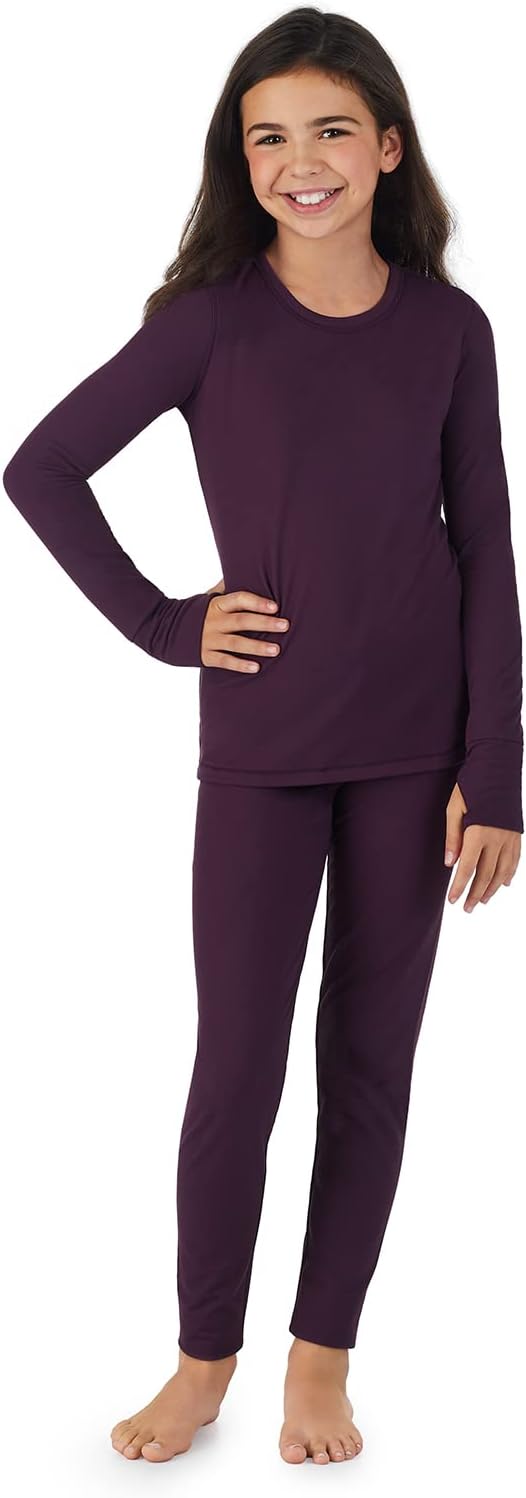 Cuddl Duds Girls Heavyweight Cold Weather Fleece Lined Thermal Set – Long Sleeve Shirt & Leggings – Long Johns for Kids