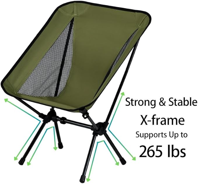 Lightweight Portable Essential Compact Camping Chair,Sturdy with X-Frame,265lbs Capacity,Foldable with Carry Bag,Quick Setup for Outdoor,Hiking,Beach,Backpacking (Mars Red)