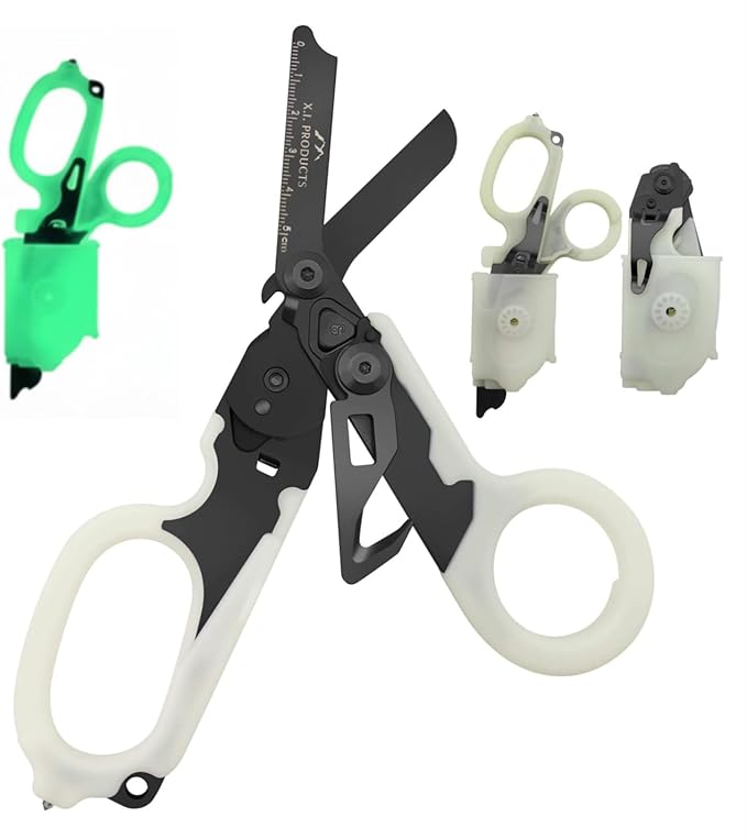 6 in 1 Multifunctional Trauma Shears Foldable with Strap Cutter | Heavy Duty Stainless Steel Emergency Response & Survival Shears With Holster | Medical Trauma shears Tactical | Black Luminous
