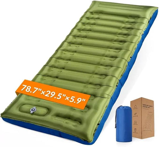 NINTYNINE Camping Sleeping Pad, 5.9" Extra-Thick Reinforced Camping Pad with Built-in Pillow & Foot Pump, Ultralight Compact Inflating Sleeping Mat for Backpacking Hiking Travel Tent Beach