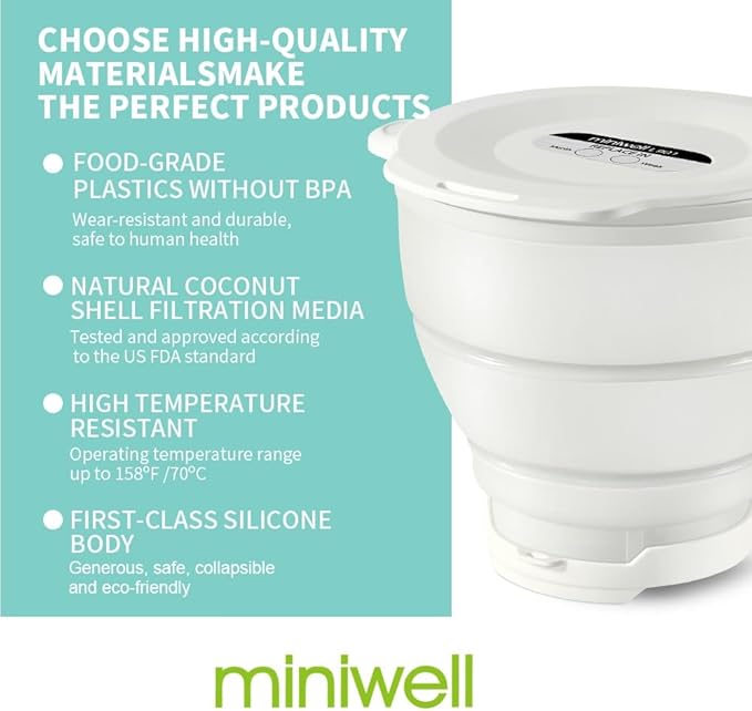 miniwell Filtration System- Water Camping Filter with Replaceable Filter - for Hiking Purification- Remove Chlorine,Sediments, BPA Free- Emergency