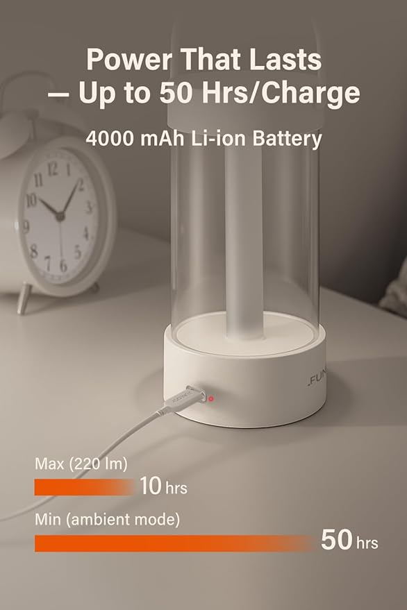 FUNLOGY Lantern - Rechargeable LED Camping Lantern, Vintage 360° Dimmable Light , 4000mAh Power Bank, High CRI 95, IPX4 Water-Resistant, Portable for Home, Emergency, Outdoor, White