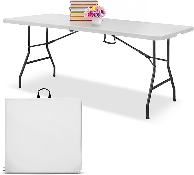 EconoHome 6ft Folding Table with Handle | Heavy-Duty Foldable Table | Portable Table for Indoor & Outdoor Use