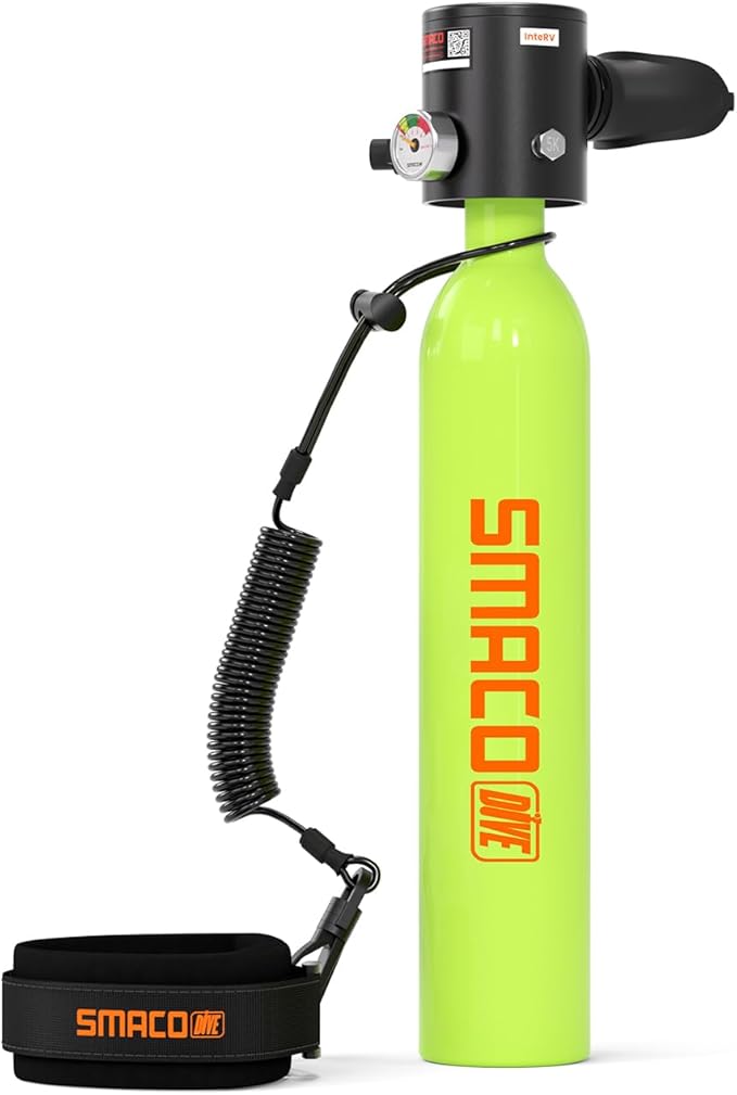 SMACO 0.5L Mini Scuba Tank Portable Diving Tank Reusable Lightweight Diving Cylinde Compact Emergency Pony Bottle for Snorkeling, Freediving, Air Backup Lung Air Tank S300