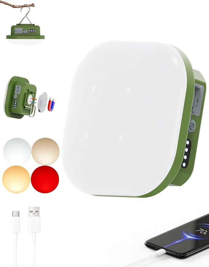 Rechargeable Camping Lantern, 800LM LED Tent Light with 4500mAh Battery & Magnet, IP54 Waterproof, Stepless Dimming, 5 Modes for Camping, Hurricane, Outdoor