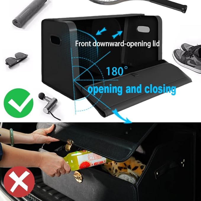 GMQ Car Trunk Organizer for SUV,Car Organizers and Storage with Collapsible Storage, Magnetic Lid Large Capacity for SUV, Truck, MPV (Weave Black, L-21.5×13×12.5 IN)