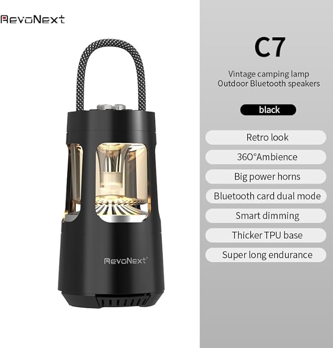 LED Camping Lantern Rechargeable,Outdoor Bluetooth Speakers, 4000mAh ,IPX4 Waterproof ,Dimmable Tent Lights for Power Outages, Decorations for Party Garden Patio/Pool (Black)
