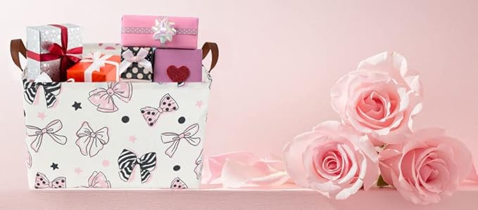 Essme Rectangular Pink Girls Basket ,Kids Storage Box, Mother's Day Basket,Girl Storage Baskets Organizer with Handles for Girls Room Decor,Gift Bins.(Bowknot )