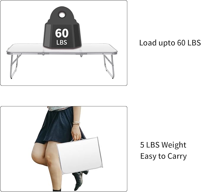 Moosinily Small Camping Table 35.2 inch Folding Picnic Table Foldable Low Camp Table Portable Short Aluminum Outdoor Floor Short Beach BBQ White 35.2×15.7 inch