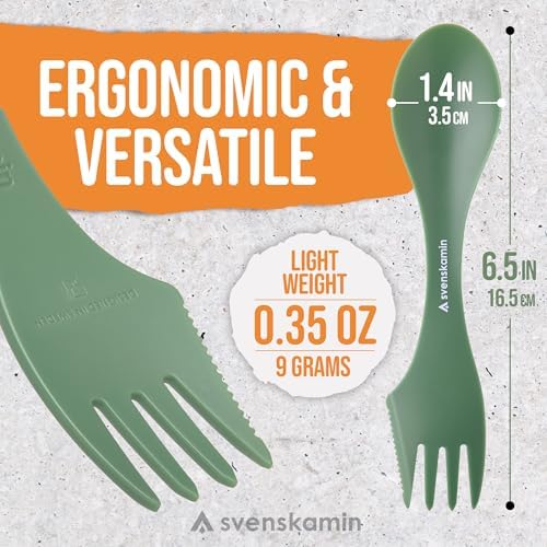 Reusable Camping Spork Set 4-Pack - 3-in-1 Travel Sporks, Lightweight Durable Utensils & Silverware for Tailgate, Outdoors, Hiking, Picnic, Lunch Box - Eco-Friendly Plastic Fork Spoon Knife Combo