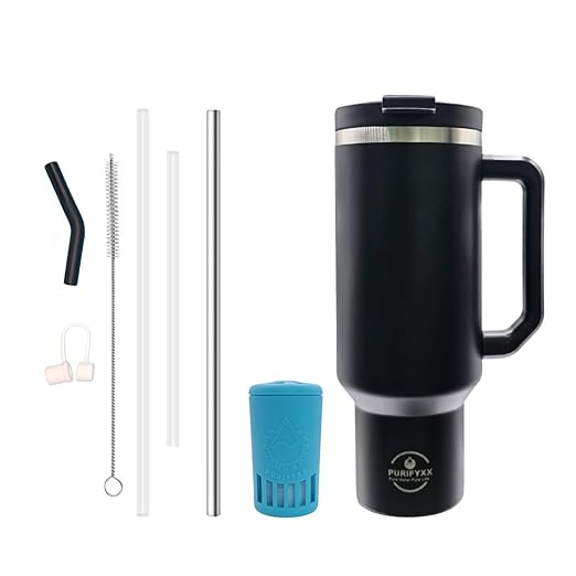 HydraTumbler | 40 oz Filtered Stainless Steel Tumbler | Includes 3-Month Water Filter | BPA-Free, Removes Lead, Chlorine, Arsenic, VOCs (Black, 40 OZ)