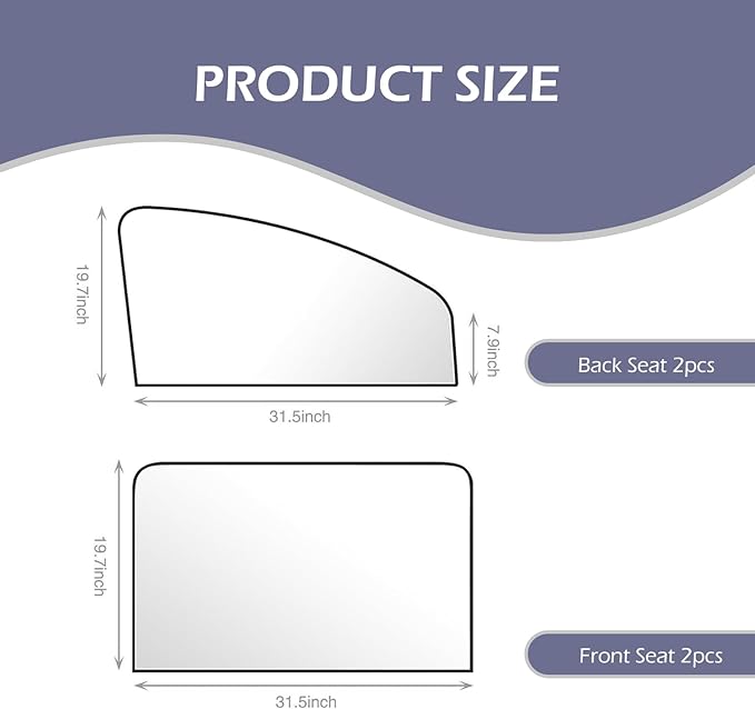 Shakas Side Window Sunshade, Blackout Titanium Silver Cloth Foldable Not Blocking Rearview Mirror View Front and Rear Side Window Glass Sunshade, Four Seasons Universal Accessory, for Cars (Black)
