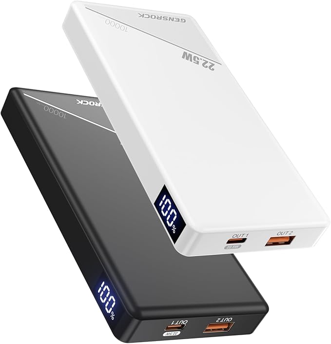 GENSROCK 2 Pack Portable Charger Power Bank 10000mAh, PD 22.5W Fast Charging Power Bank,LED Display Battery Pack for iPhone17/16/15/14/13 Series, Samsung, Google, Pixel, LG, iPad