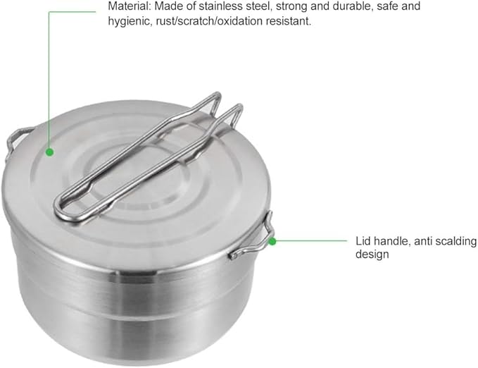 Stainless Steel Camping Cook Pot, 1.5L Camping Cookware with Lid and Folding Handle, Large Capacity Bento Pot for Outdoor Backpacking Campings Hiking Picnic