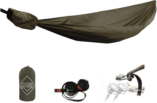Onewind 11ft Ultralight Camping Hammock, Portable Hammock, 40D 1.7oz Nylon Ripstop with 2 * 12Ft Tree Straps for Camping Hiking Backpacking, 11' x 55" OD Green