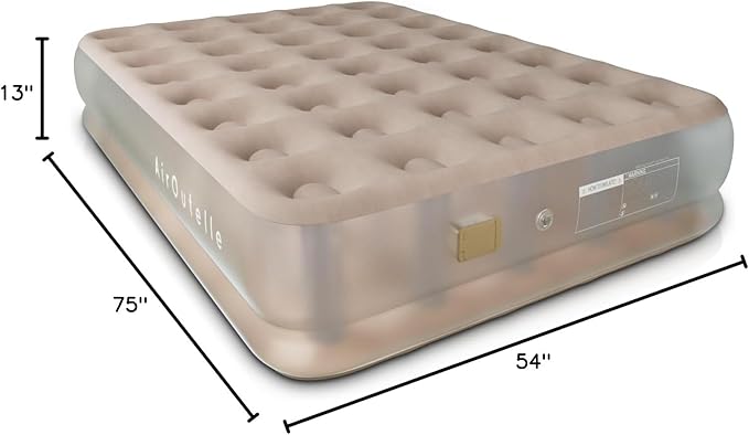 Semi-Frosted Full Size Air Mattress - 13 Raised Comfort Inflatable Mattress, 550lb Capacity w/USB Pump | Ultra Plush Khaki Velvet Top | Camping & Guest Bed | Fast Inflation & Leak-Proof