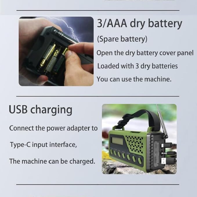 Emergency Radio with Bluetooth 5.0, Solar Hand Crank Portable Weather Radio for Power Outage, AM/FM/Shortwave Battery Operated Radio with Type-C Charger, Flashlight, Reading Lamp, SOS Alarm，8000mAh