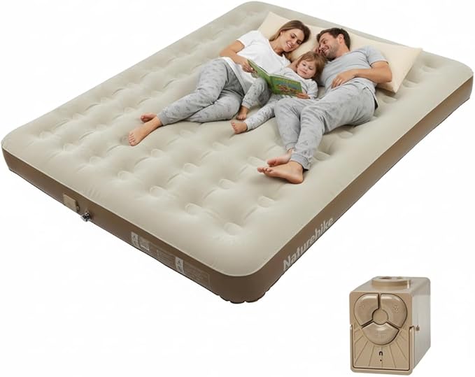 Naturehike California King Air Mattress with Built-in Pump for Home, Camping & Guests (Brown, California King)