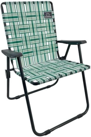 MOUNTAIN SUMMIT GEAR Retro Webbed Camping Chair - Lightweight, Foldable, Durable Steel Frame, 300lb Capacity, Vintage Stripes by Caddis Sports (2, Sage Green)