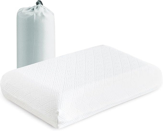 YOUR MOON Small Memory Foam Travel Size Pillow for Sleeping, Pure Cotton Cover, Compressible Camping Pillow for Sleeping, Portable Backpacking Support Pillows for Hiking, Car(White)