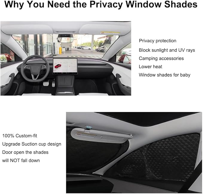 Upgraded Camping Privacy Curtain 8 Pieces for Tesla Model 3 2017-2025 Window Sunshade for Model 3 Highland Camping Shades Windshield Sunshade Privacy Screens forTesla Accessories
