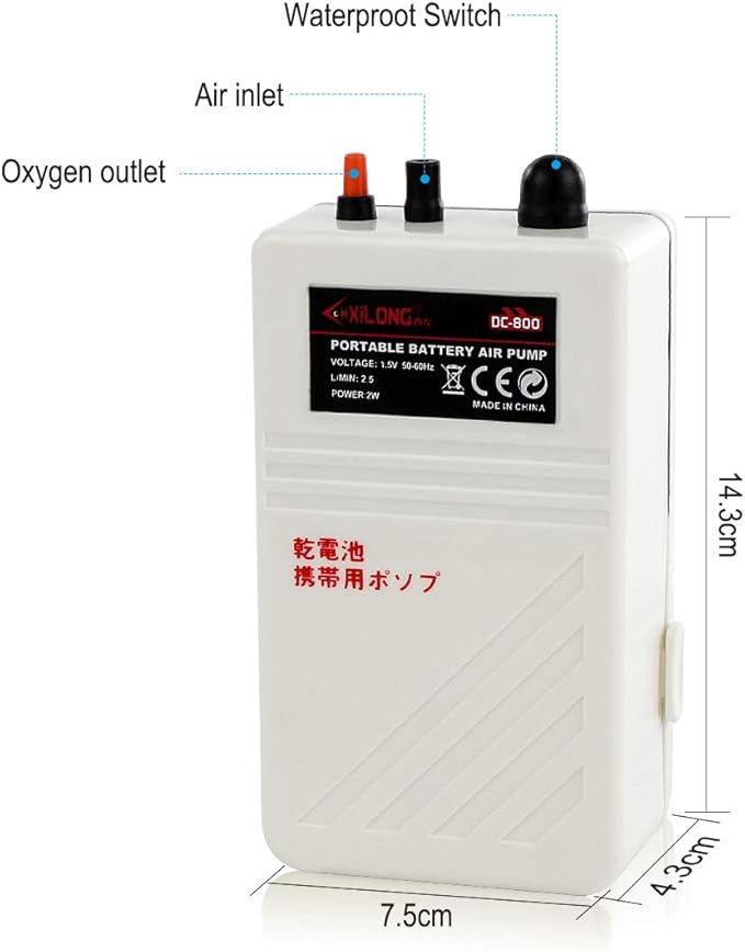 Battery Aquarium Air Pump, Quiet DC-800 Backup Fish Tank Air Bubbler, Portable Power Outage Aerator Emergency Oxygen Diffuser, Keeps Fish Safe & Bait Minnow Shrimp Alive